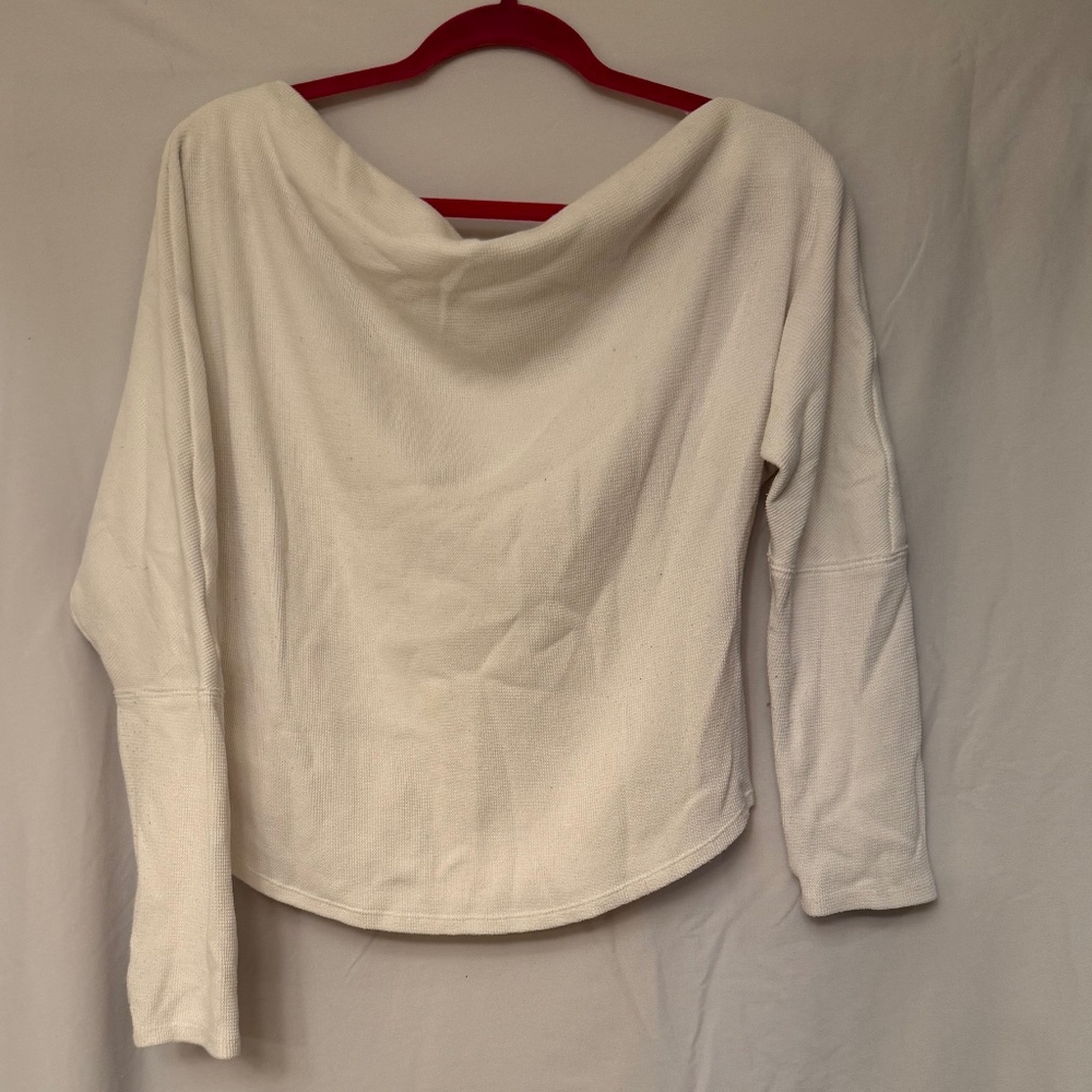 We The Free by Free People White Waffle Knit Cowl Neck Crop Top — Size XL